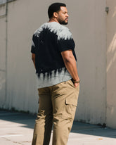 Men's Plus Size Grey & Black Tie-Dye Contrast Loose Round Neck Short Sleeve Tee